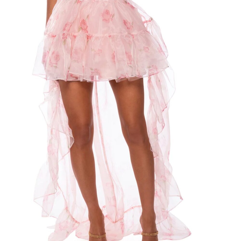 Stasia Lost In A Dream Pink Rose Floral Tulle High Low Skirt XL - Picture 10 of 10